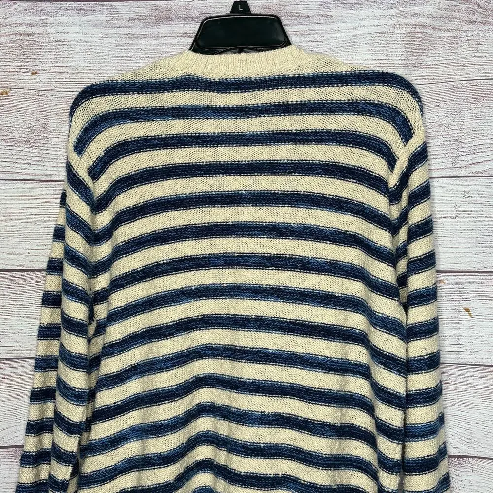 J. Crew Blue & Cream Striped Preppy Cotton Blend Quiet Luxury Cardigan Size XL